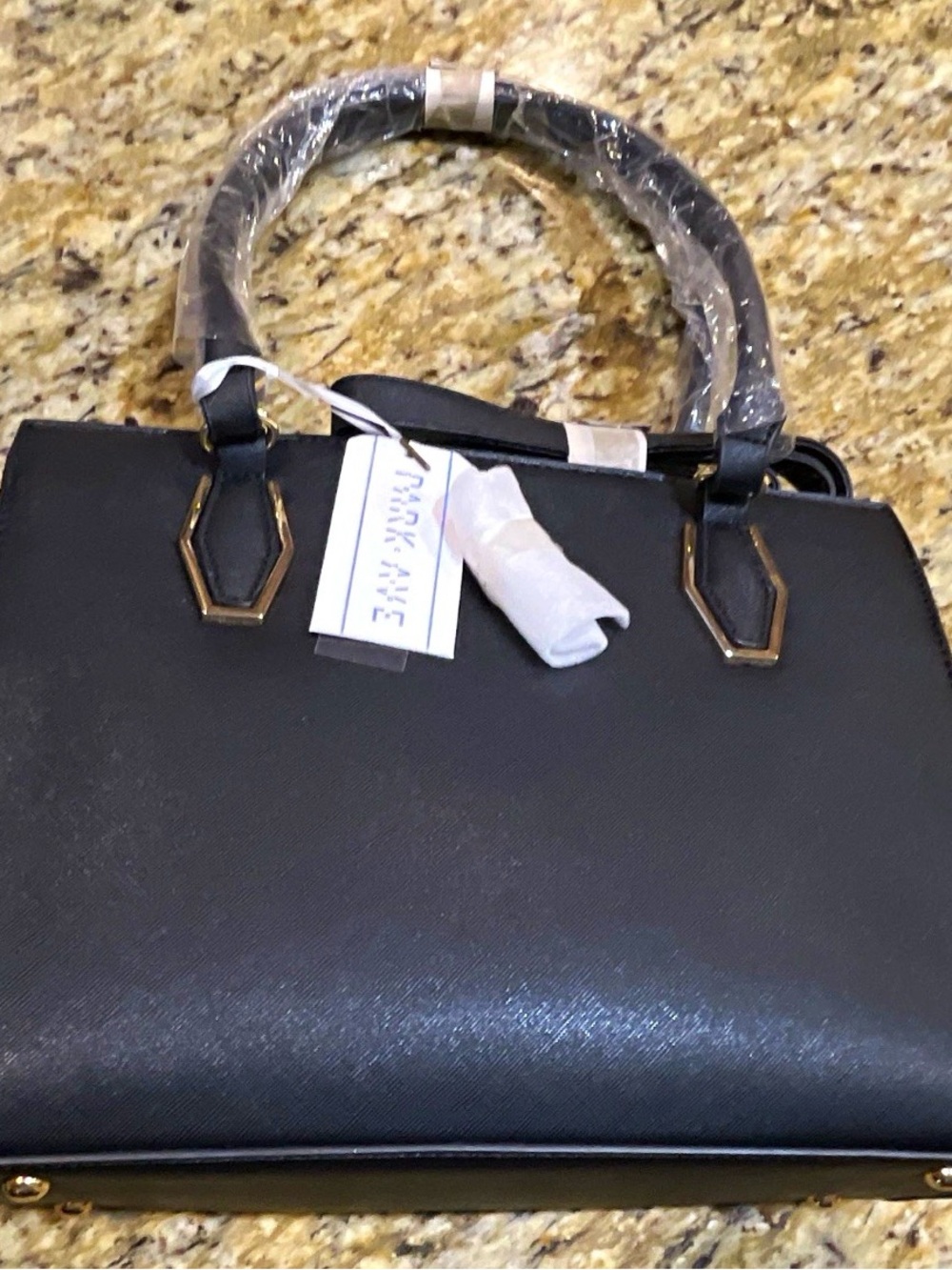 Park Ave Collection Classic Black Structured Satchel Handbag with Gold Accents